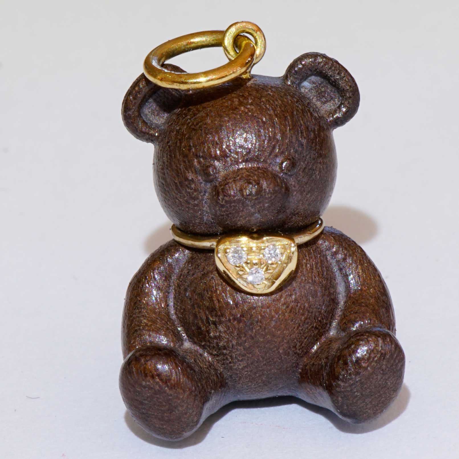 Brilliant Teddy Bear Heart Pendant...so cute...18 kt Yellow Gold...precious Wood