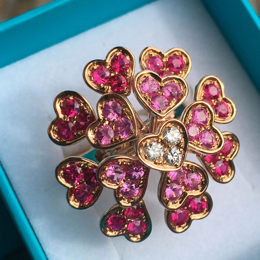 HEARTSHOWER Ring mit Rubinen,Turmalinen und Brillanten, 750er-Rosegold