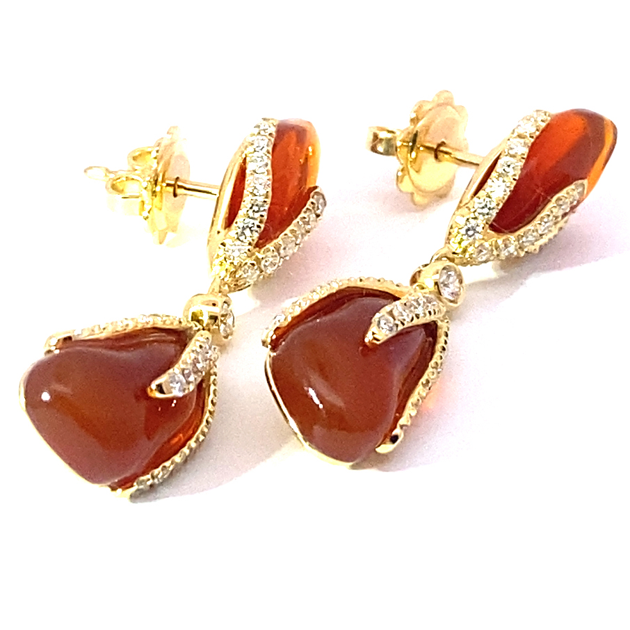 Fireopal Brilliant Earrings 18 kt Yellow Gold...abstract Design sooo stunning 