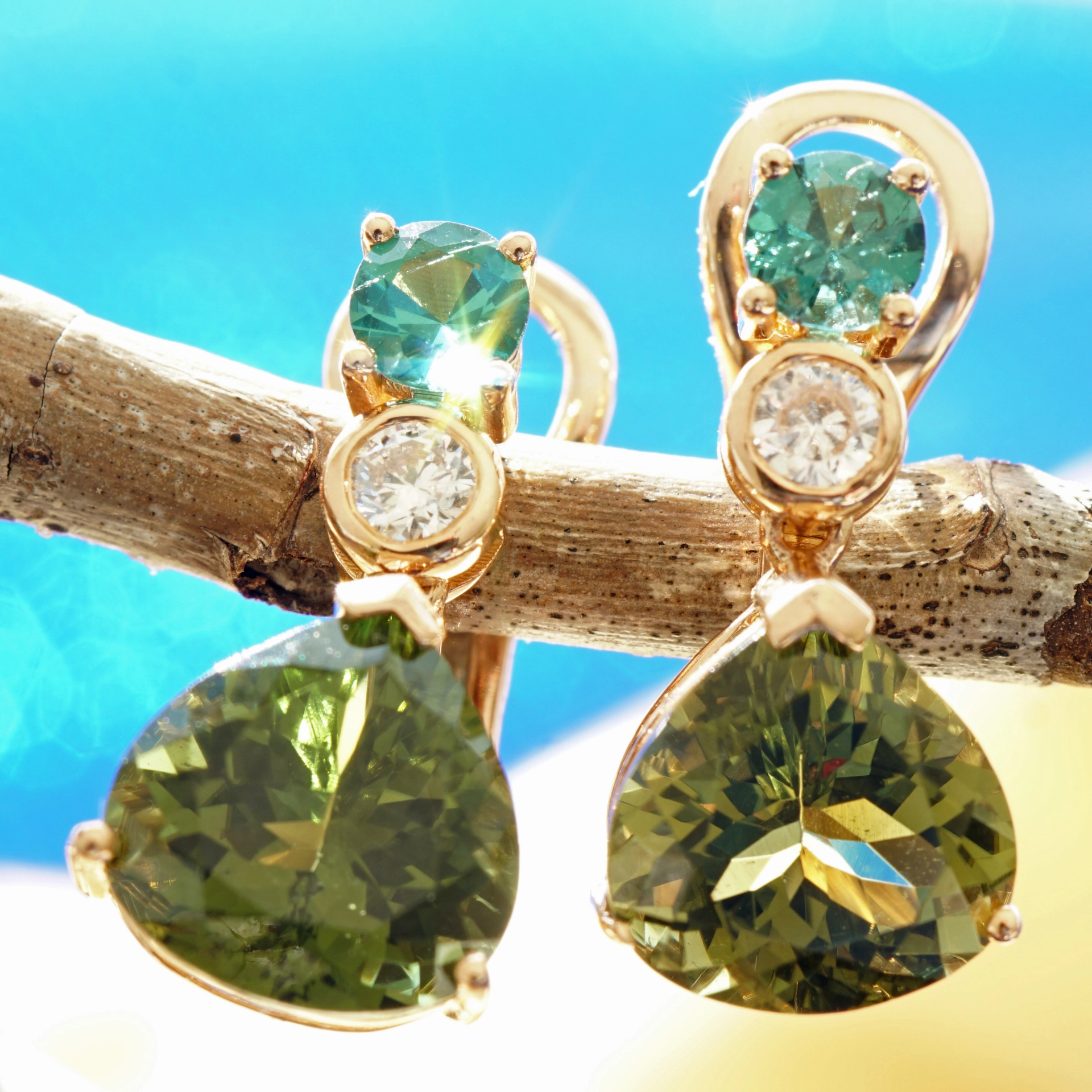 Turmalin Brillant Ohrhänger m. Stecker 750er Rosegold 5.30 ct 0.48 ct 0.20 ct...DRAGONIA