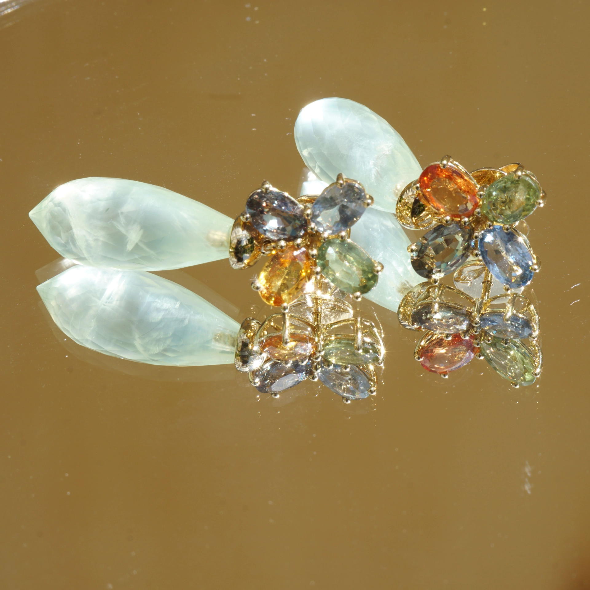 Ohrstecker Saphir bunt Prehnit 750er Gelbgold GREAT WE CELEBRATE COLORS-
