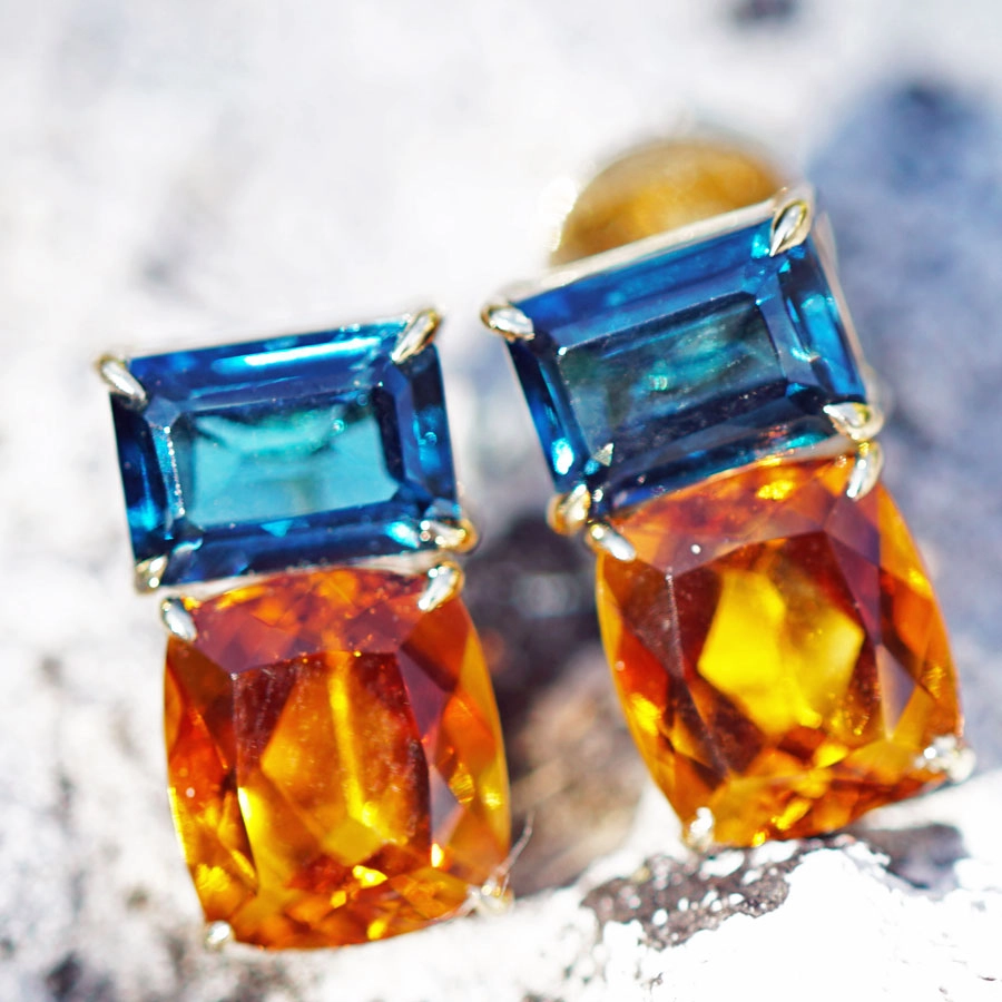 Citrine Topas Earsticks 18kt Yellowgold....metropolitan Style
