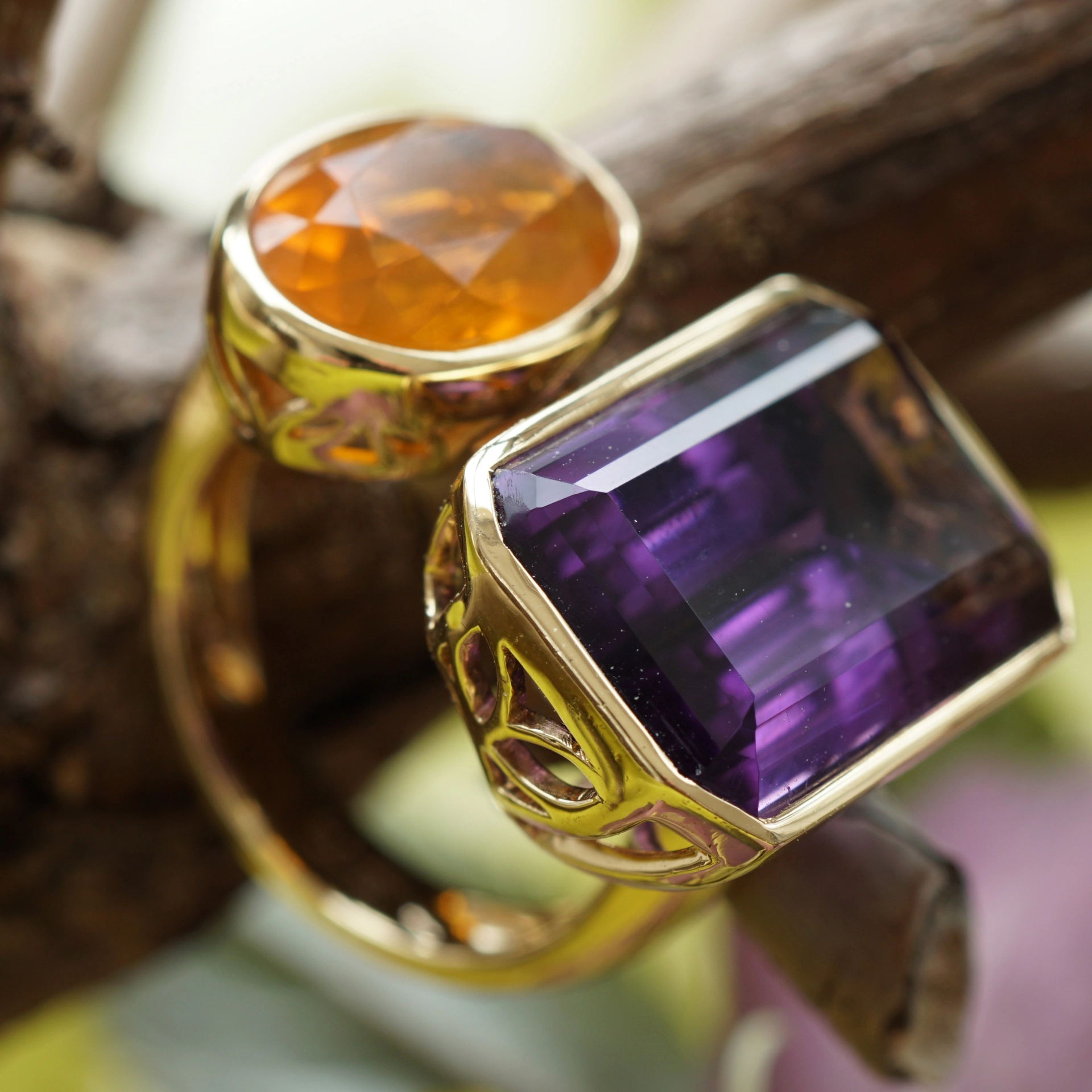 Amethyst Fireopal Ring 18 kt Yellowgold....extremly hot