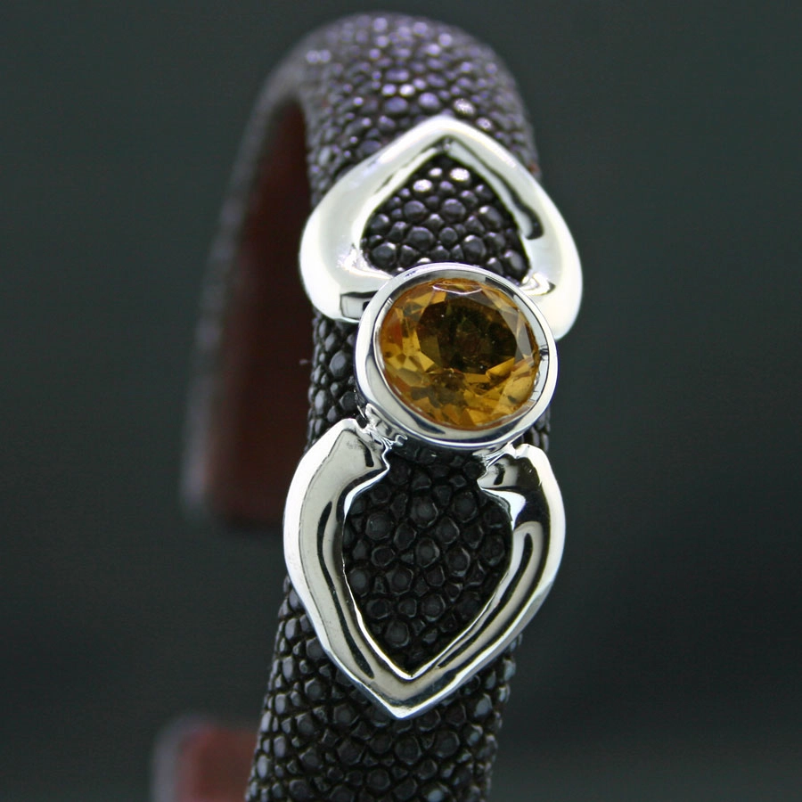 Citrin-Rochenleder-Armreif, 925/-Silber