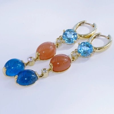 Neon blue paraibacolored Apatite Topaz and Moonstone Earrings 18 kt Jewellery 