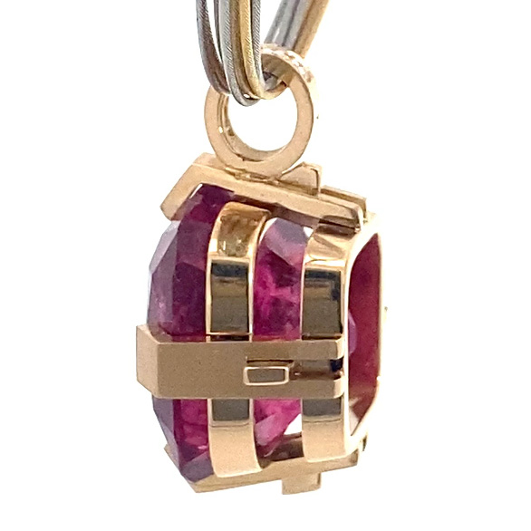 37 Carat Rubellite TOURMALINE Brilliant Pendant in 750 Rose Gold Handmade by Master Craftsman