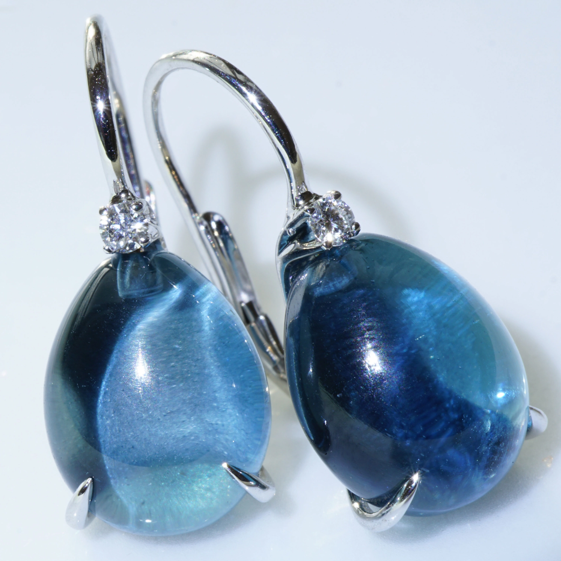 Waterdrop earrings, made in a traditional goldsmith's factory in Valenza/Italy bluetopaz and diamonds 18kt whitegold
