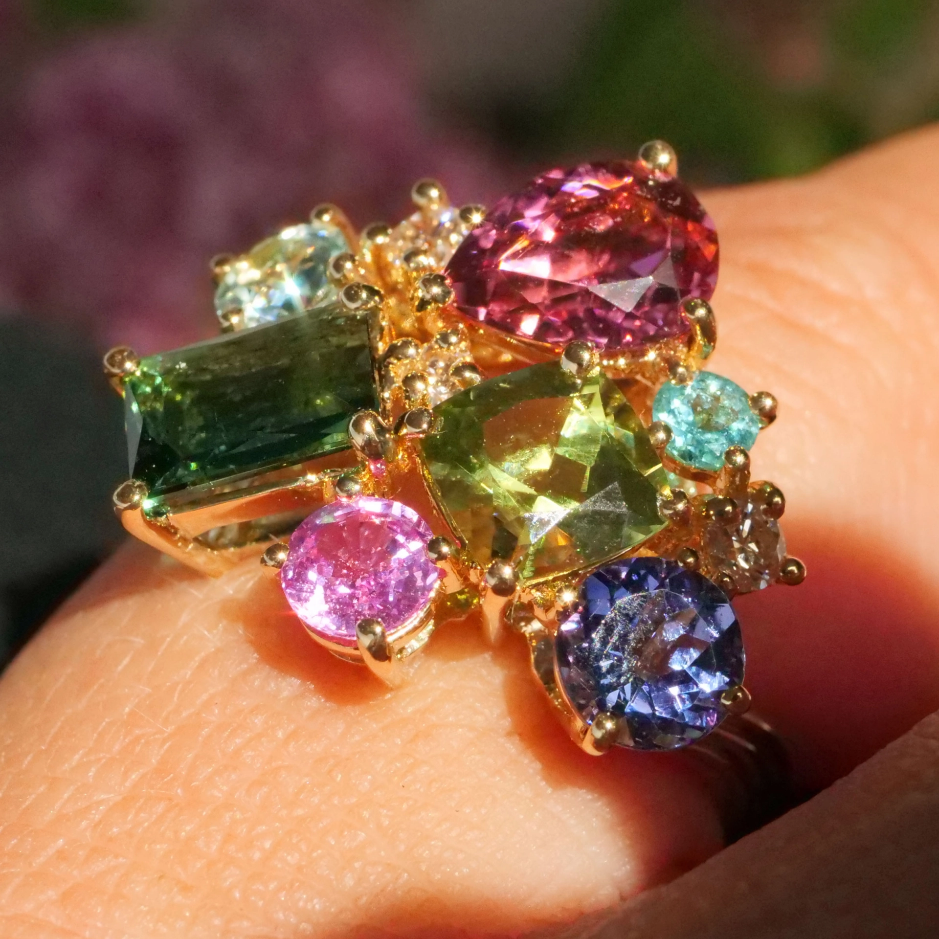 Potpourrie of Colors and Gems....Ring 18 kt Yellow Gold...so many Colors