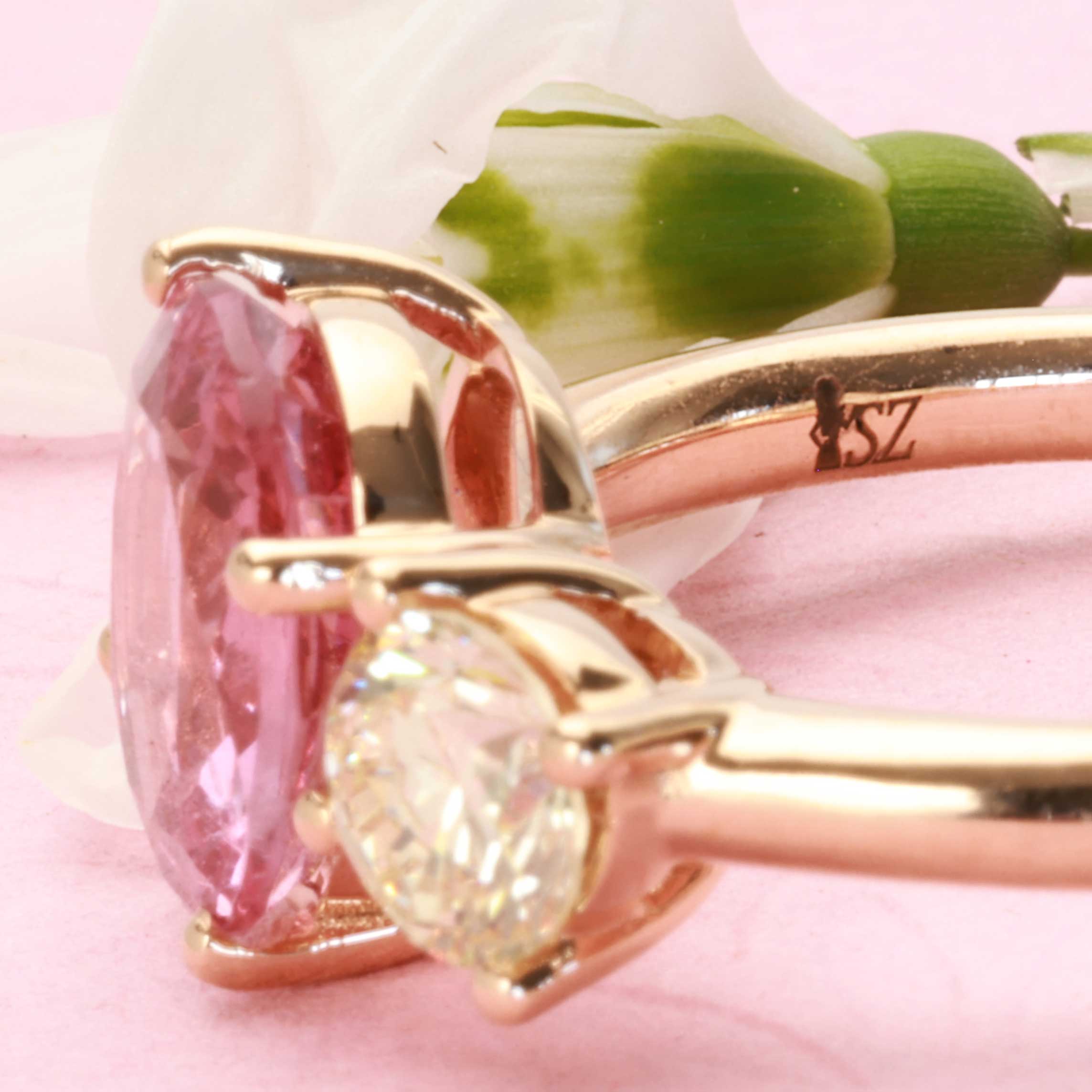 Rhodolite Brilliant Ring 750 Rose Gold 1.67 ct 0.25 ct Great Design to combine as a Peg Ring