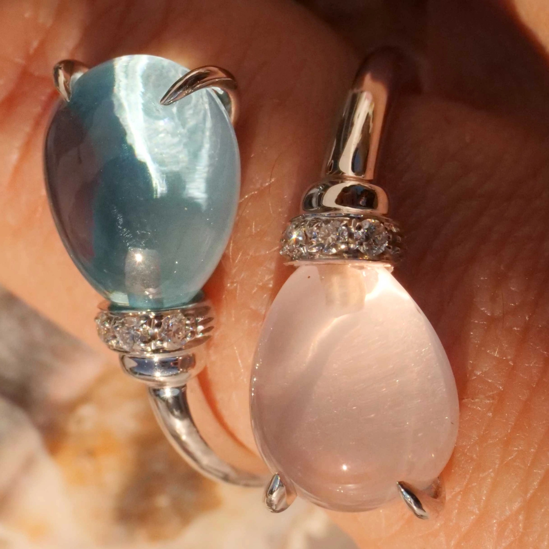 Drop Ring..soo sweet...with Blue Topaz and Rose Quartz..made in Italy