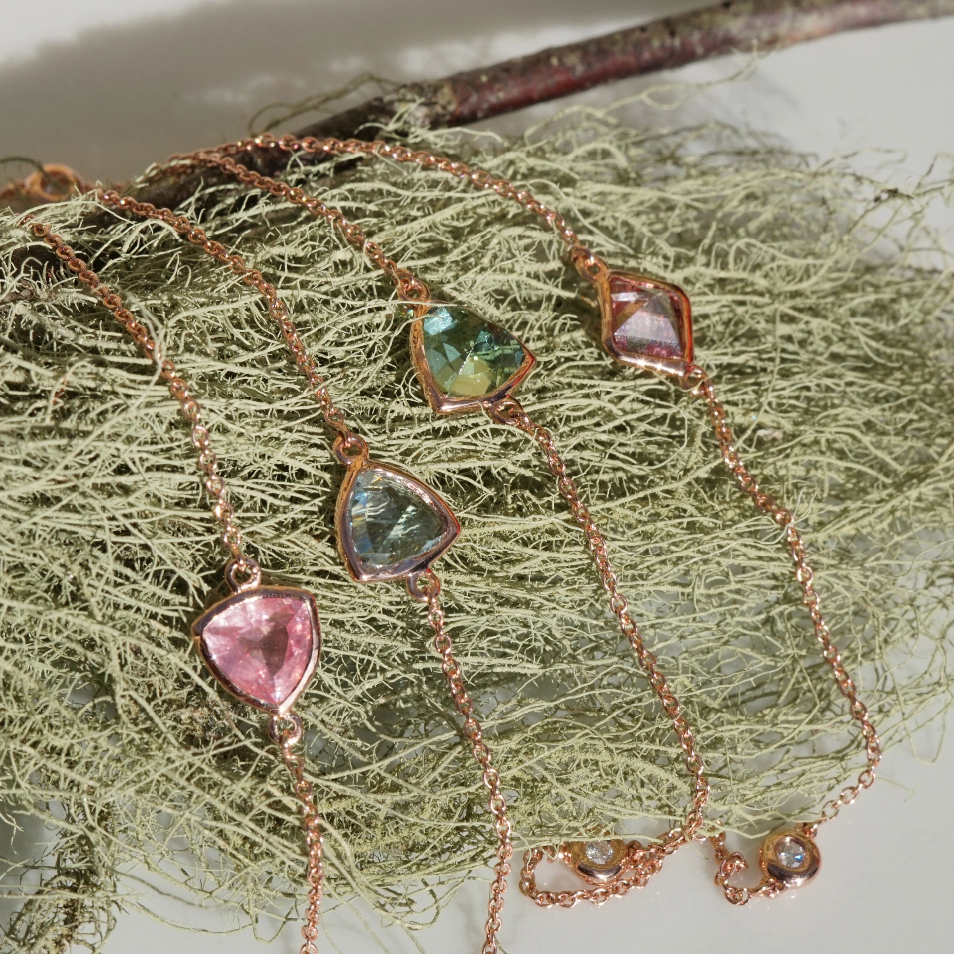 Collier Edelsteine Brillanten 750er Gold CONFETTI COLORS MIX 60 cm