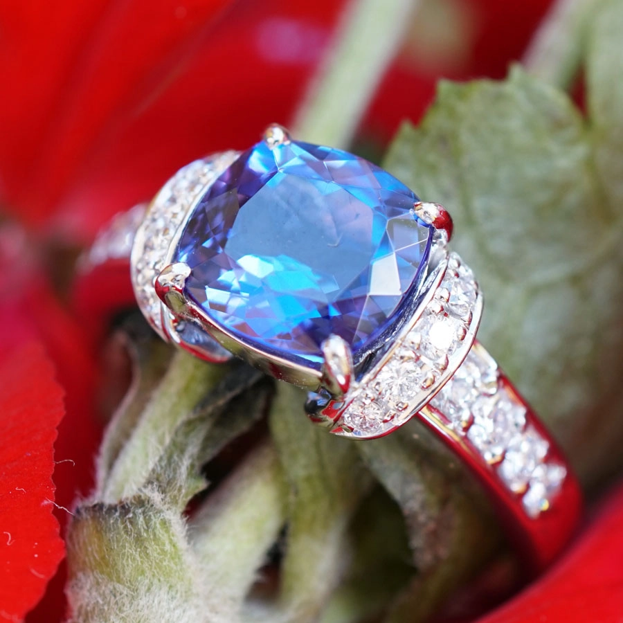 Tansanit Brillant Ring 900er Platin