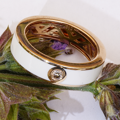 Leo Wittwer Enamel Ring 750 Rose Gold 0.10 ct 10 Grams Heavy Cold Enamel UNISEX