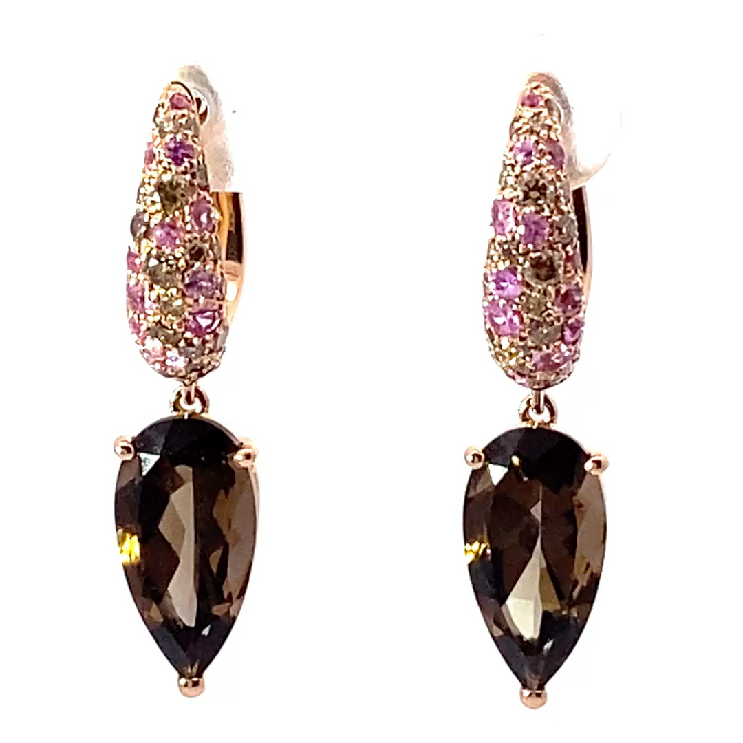 Sapphire Smoky Quartz Brilliant Earrings 750 Rose Gold... noble combination.. Pink and Mocha 6 ct 0.51 ct