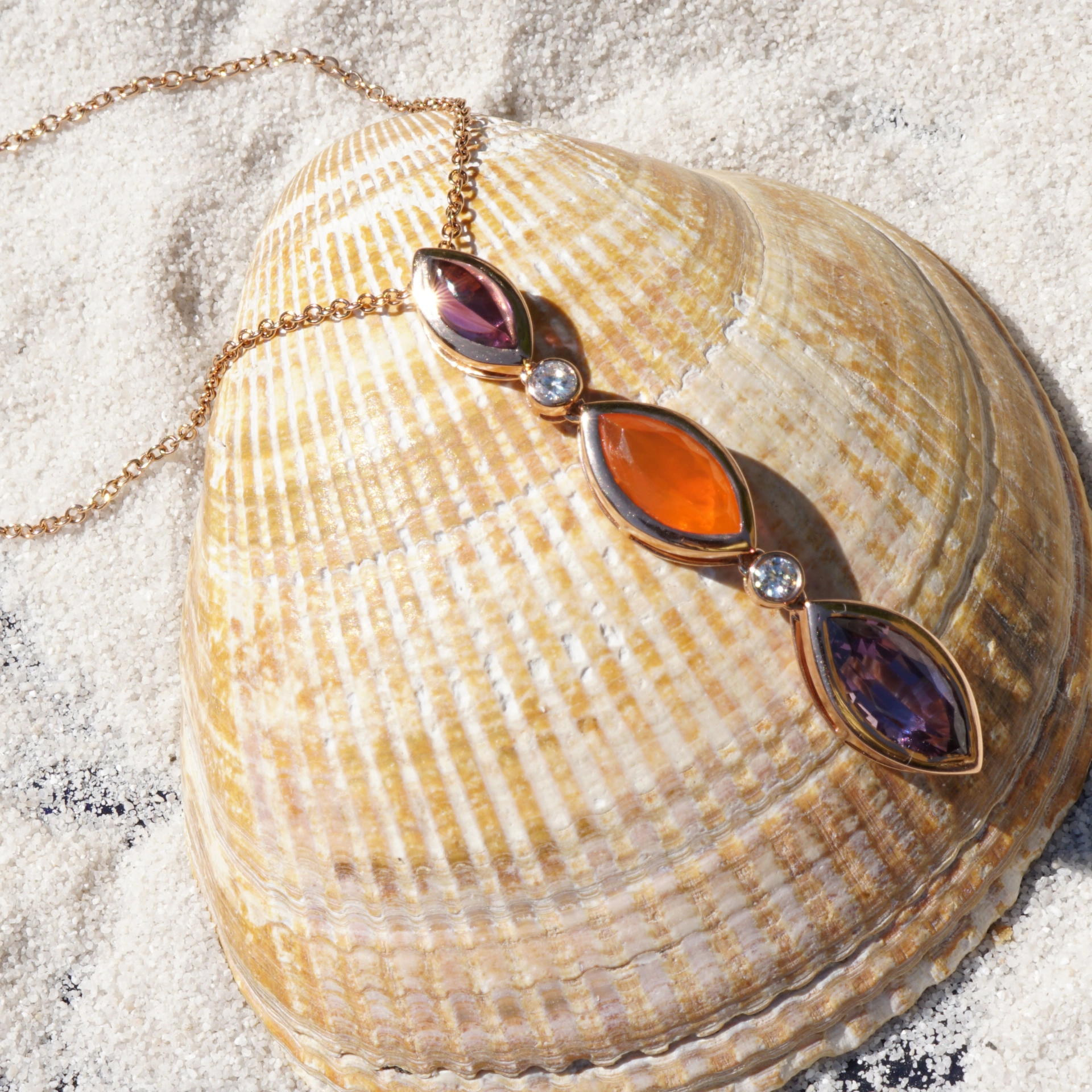 Spinel fire opal amethyst pendant 750 rose gold with brilliants..Hallelujah