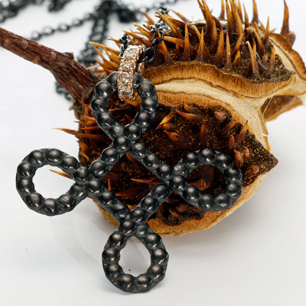 Brilliant Necklace 750 Rose Gold 0.29 ct TW VS... Mysticism Knot.. black rhodium-plated stainless steel