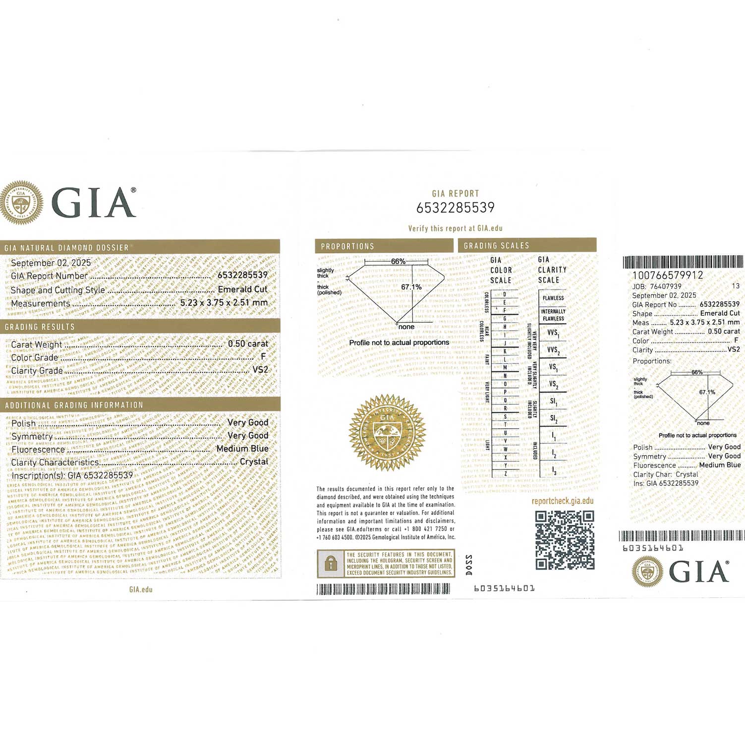 Emeraldcut Diamond Pendant with Chain 0.525 ct F VS2 Silhouette Bentner GIA Certificate 750 White Gold