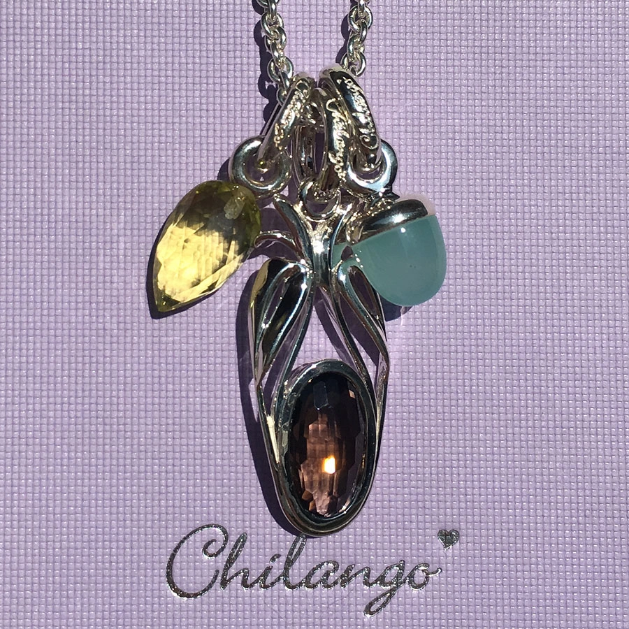 CHILANGO Anhänger RAINBOW DROP JUNIOR Rauchquarz 925er Silber 60x20 mm orig Etui