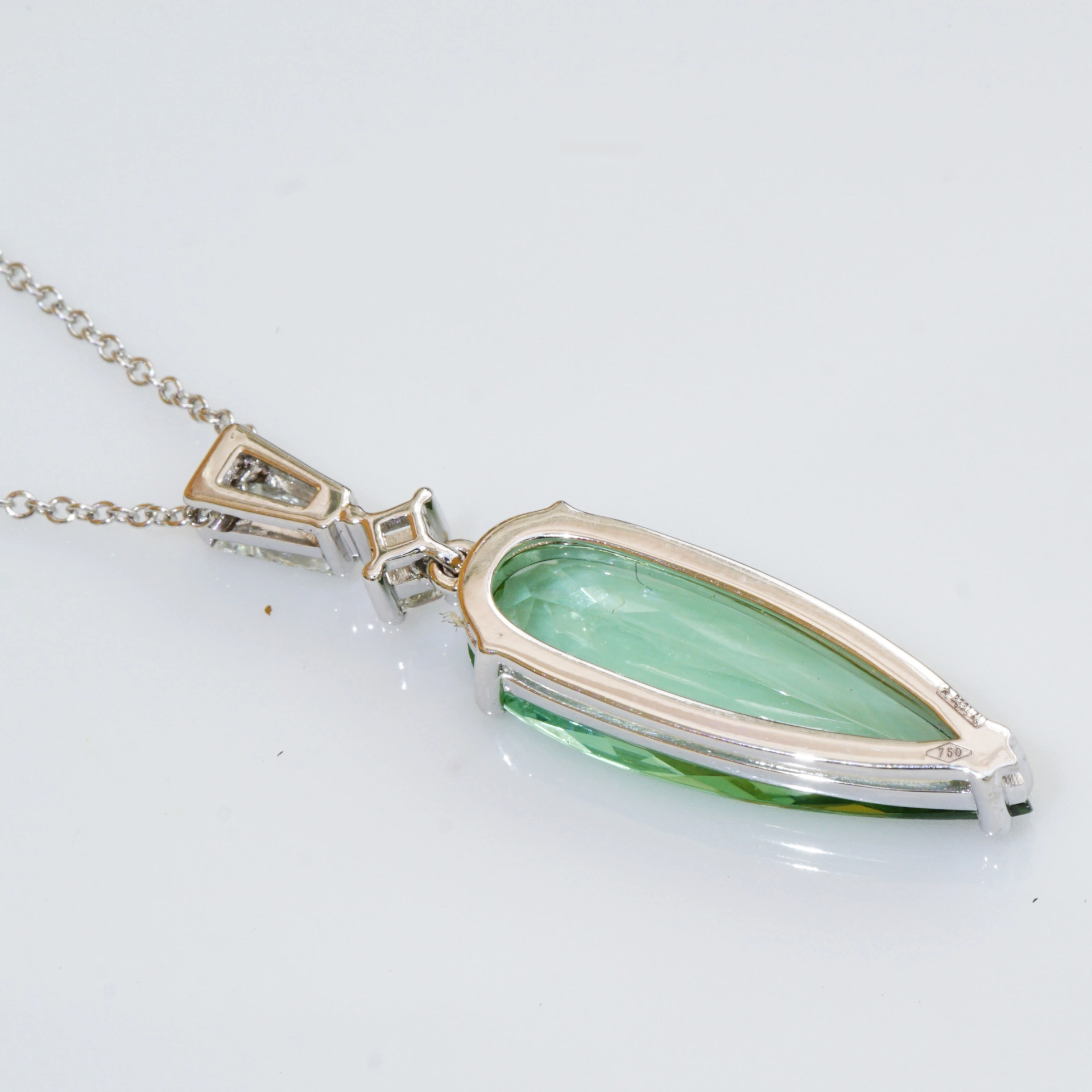 Tourmaline Seamfoam Green Diamond Necklace Rare Mint Color 18 kt White Gold