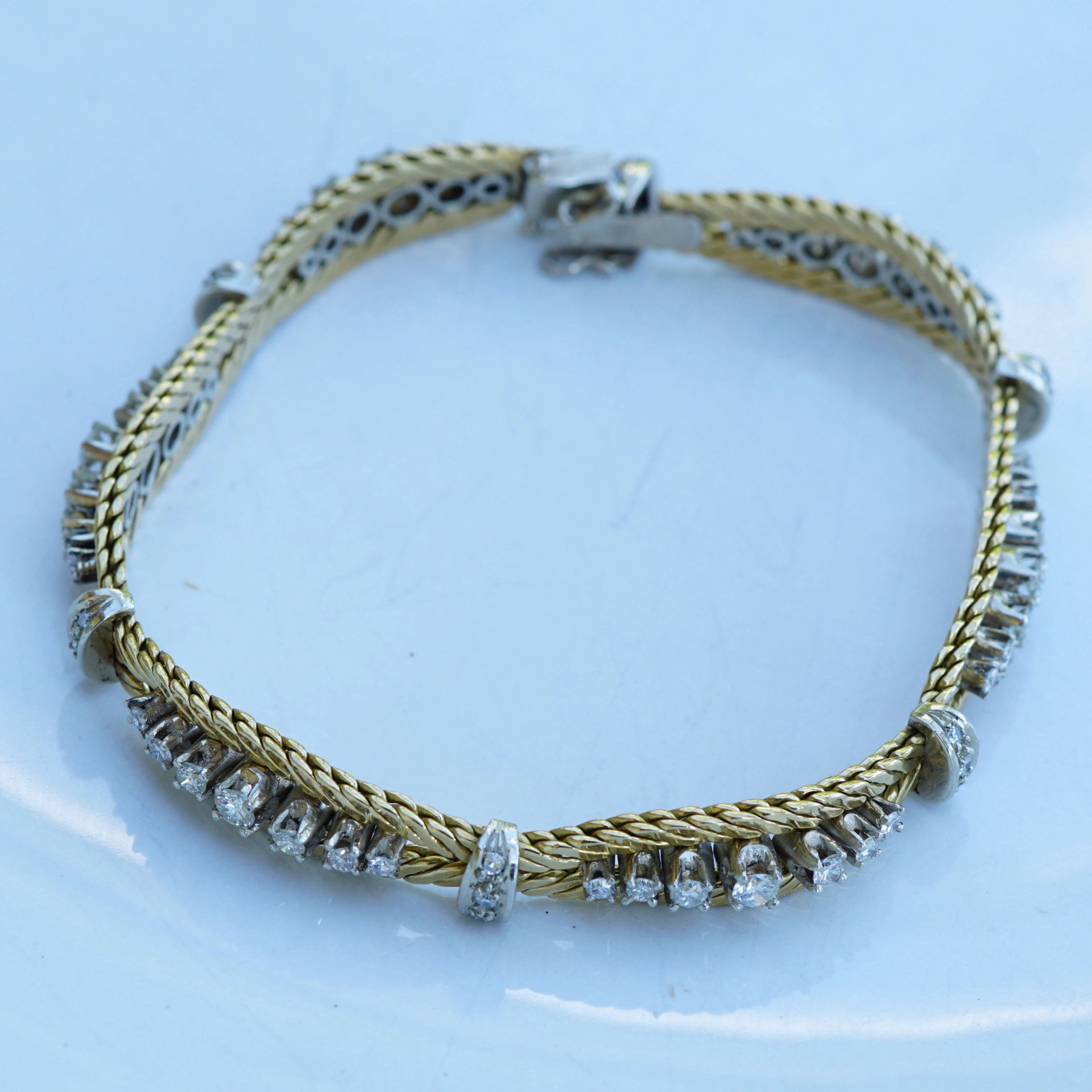 Brillant Armband Vintage 80er 1.0 ct lupenrein 25 Gramm 750er Gelbgold Weissgold 18,5 cm Länge