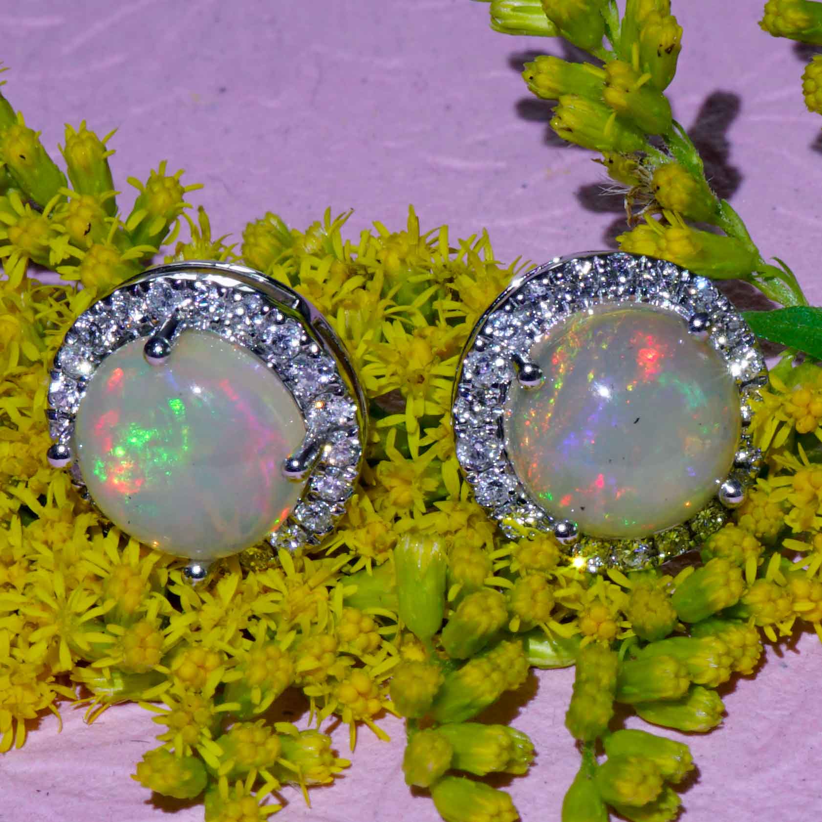 Brilliant Opal Ear Stud 18 kt Whitegold TW / VS lively fine transluzent Ethiopia