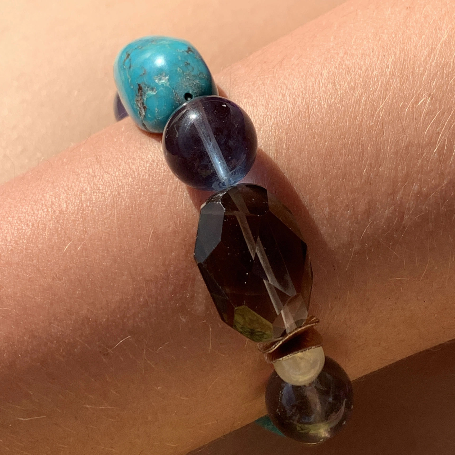 Bracelet elastic great colors turquoise apatite quartzite lava silver gold plated