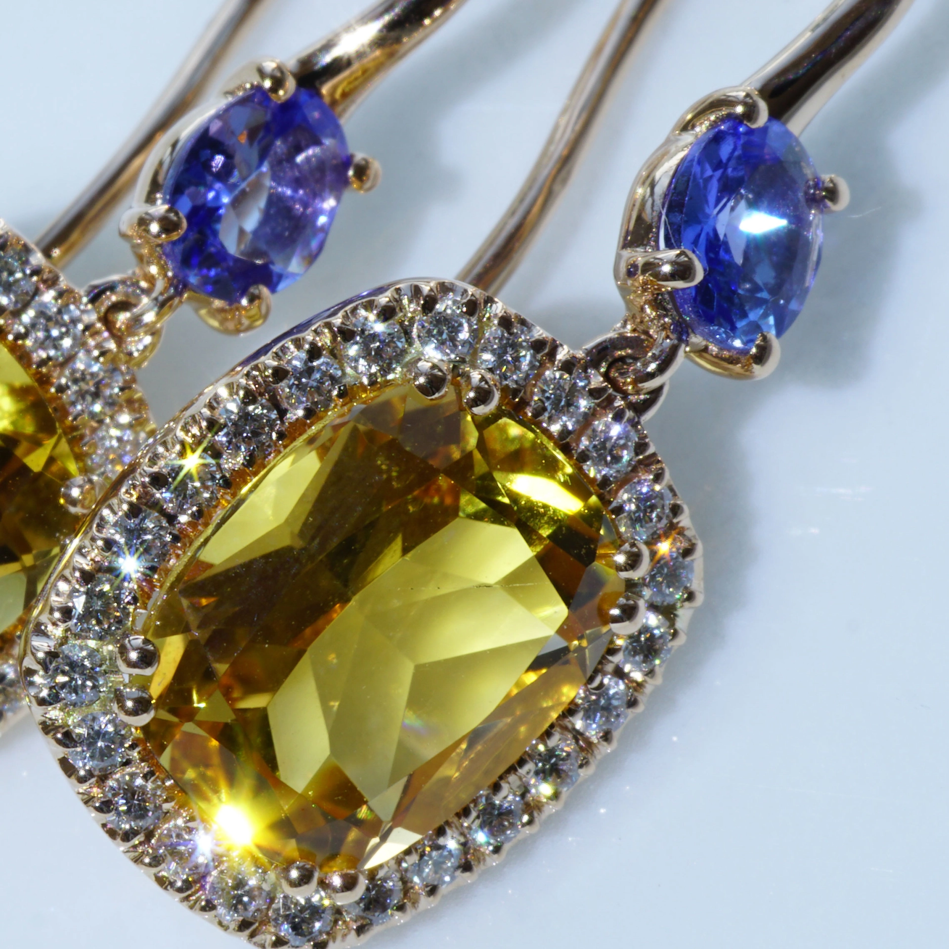 Tanzanite Citrine Earring with Brilliants 18 kt Rose Gold....High Quality Jewellery