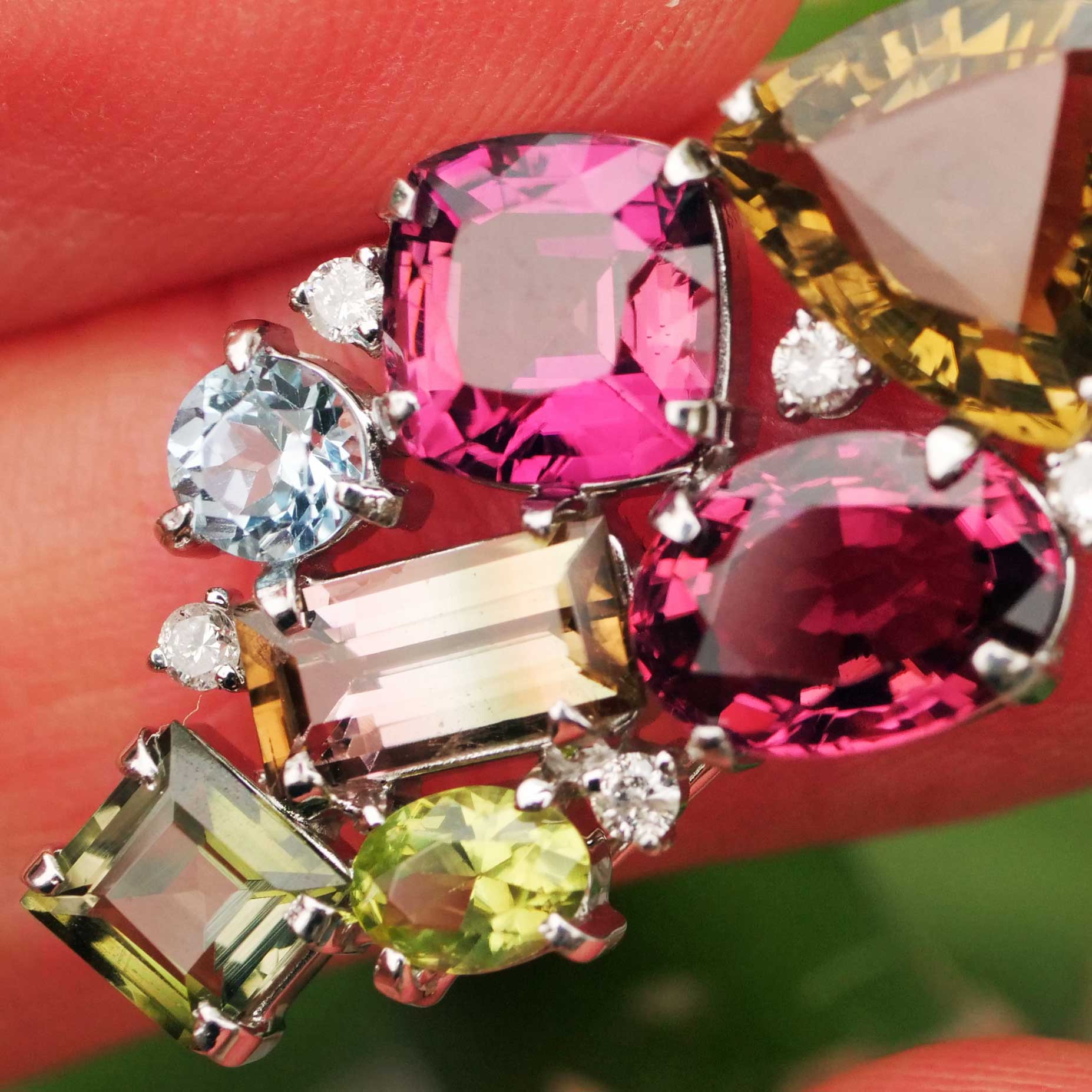 Tourmaline Brilliant Pendant 750 White Gold... rare colors... pink, bicolor, yellow total 7 ct
