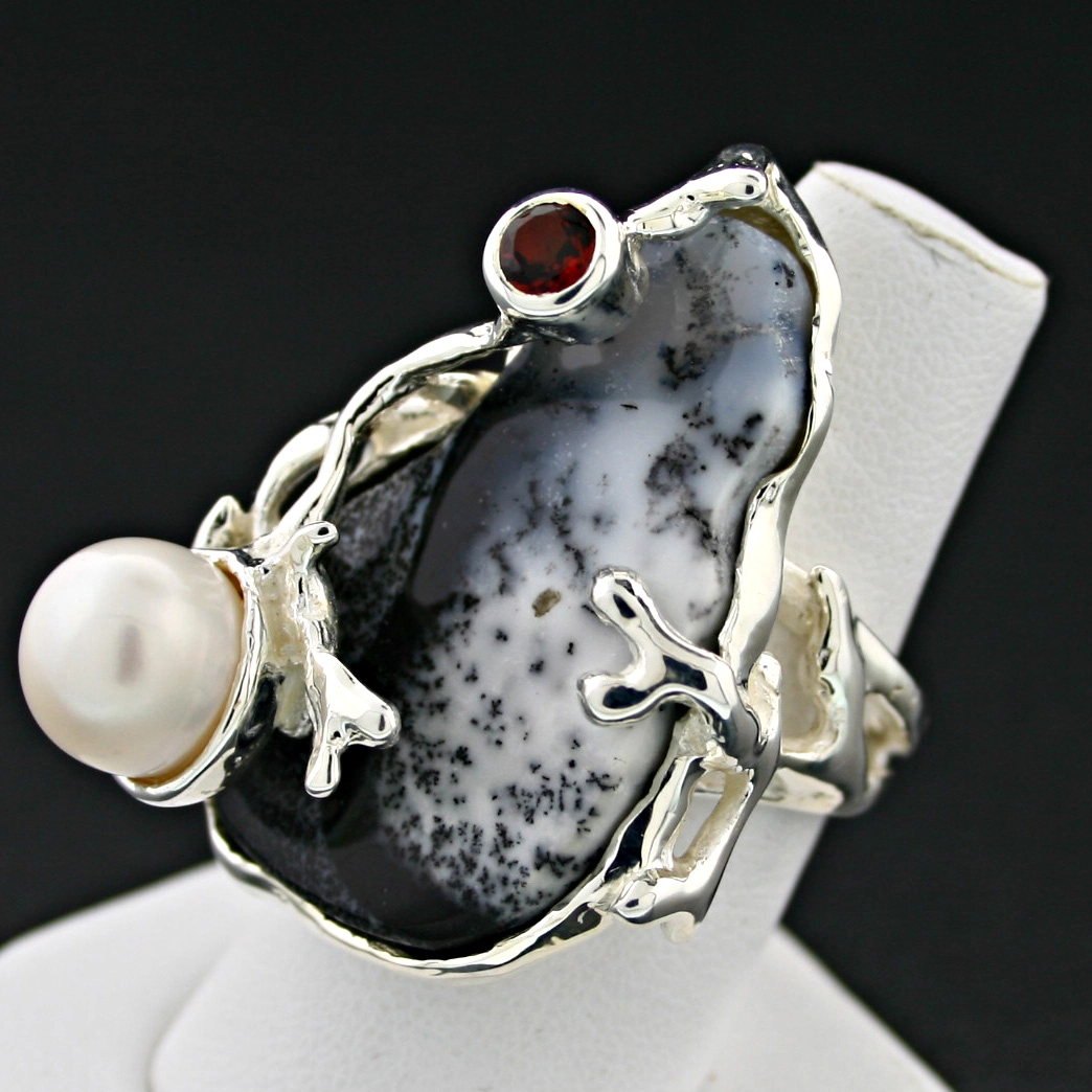 Bizarrer Silberring  Achat Perle Saphir orange Thrifting Paradies Handarbeit