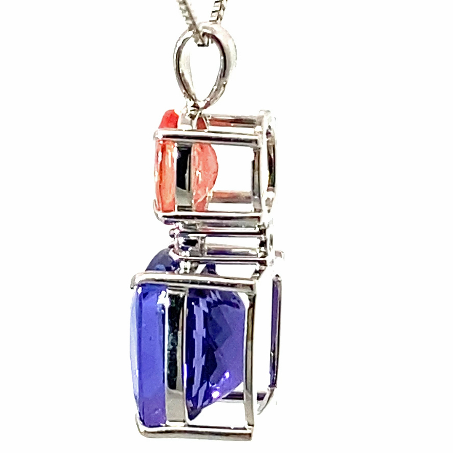 COLORWONDER Tanzanite Rhodochrosite Pendant w. Chain 10.6 and 1.84 ct AAA+ 900 Platinum