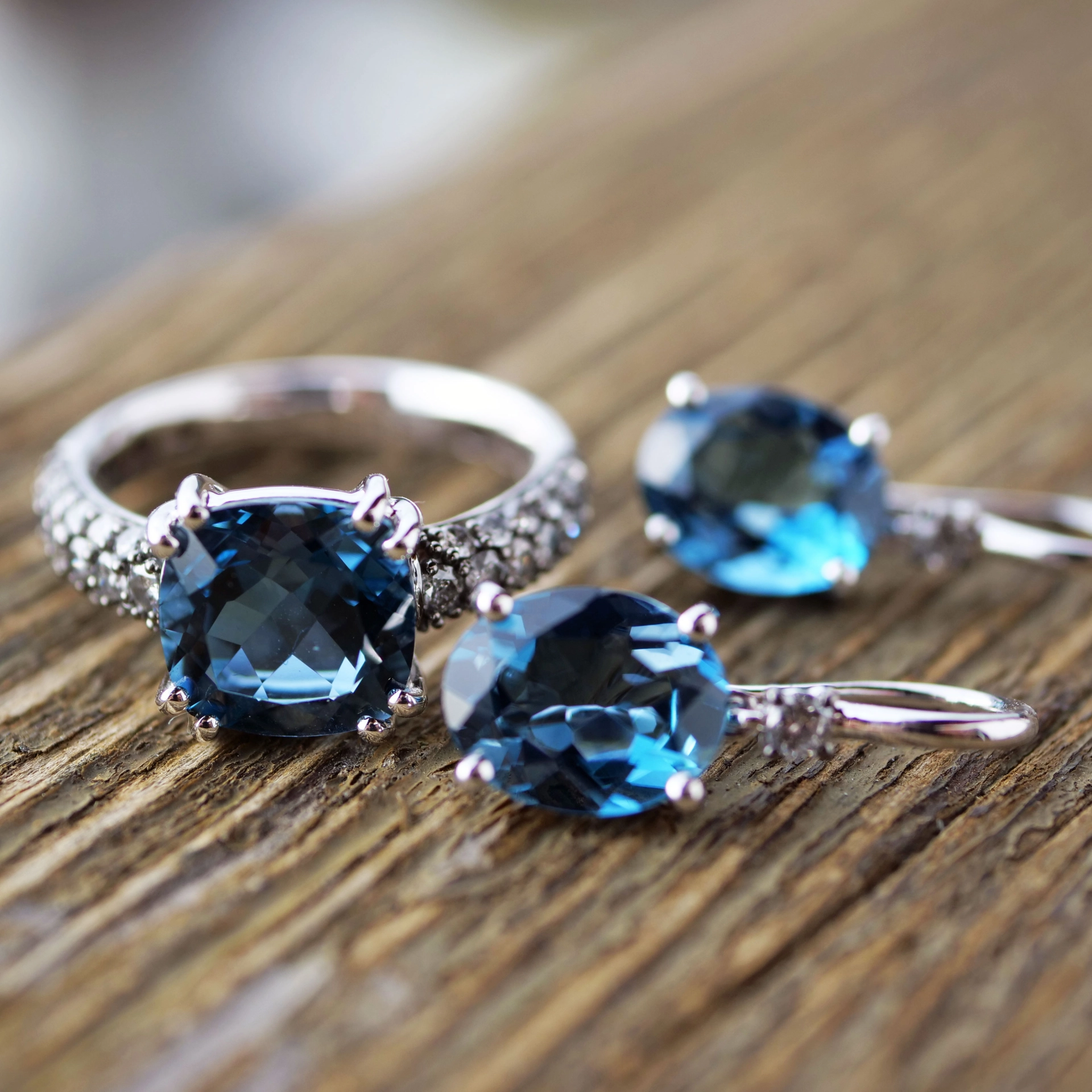 Blue and Grey Color Earrings made in a traditional Goldsmith's Factory in Valenza/Italy Bluetopaz and Diamonds 18kt Whitegold