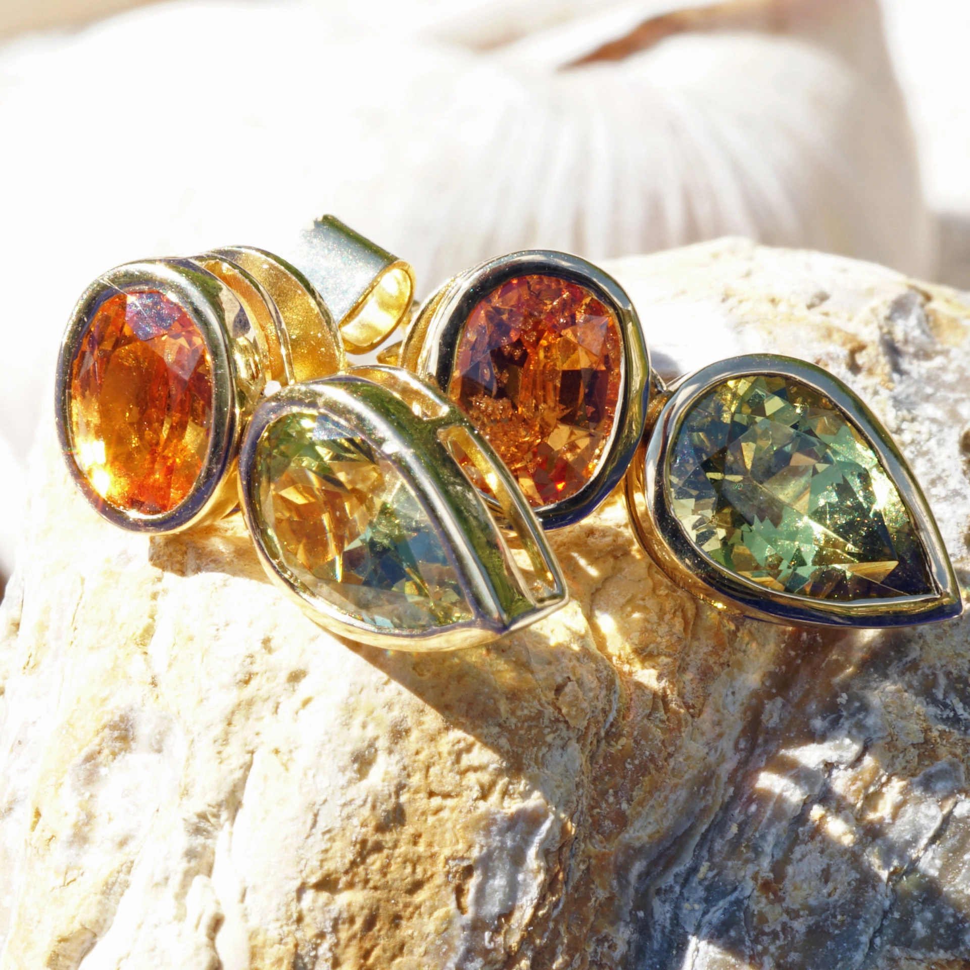 Exotic colors....Mandarin Garnets from Nigeria and Andradite Grossular Garnets  from Mali..