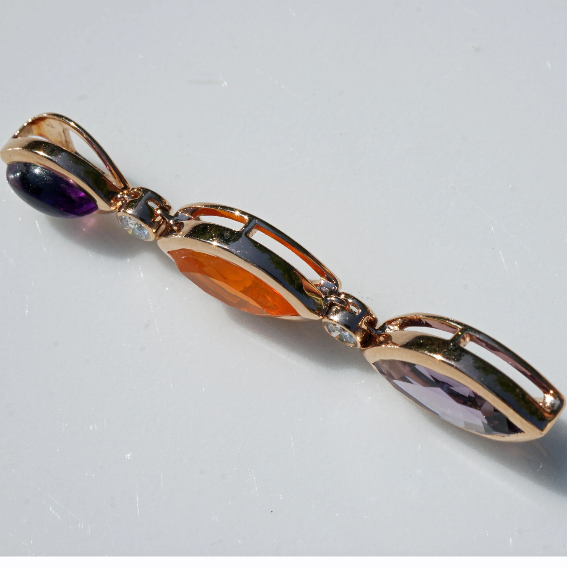 Spinel fire opal amethyst pendant 750 rose gold with brilliants..Hallelujah