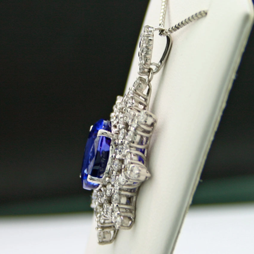 Tansanit-Brillant-Anhänger in 900/-Platin mit Kette in 850/-Platin