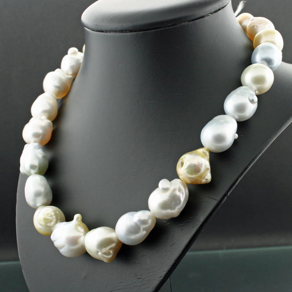 Barockes Südsee Zuchtperl Collier 47 cm weiß gold natur 16,9 - 14 mm Lüster AAA+