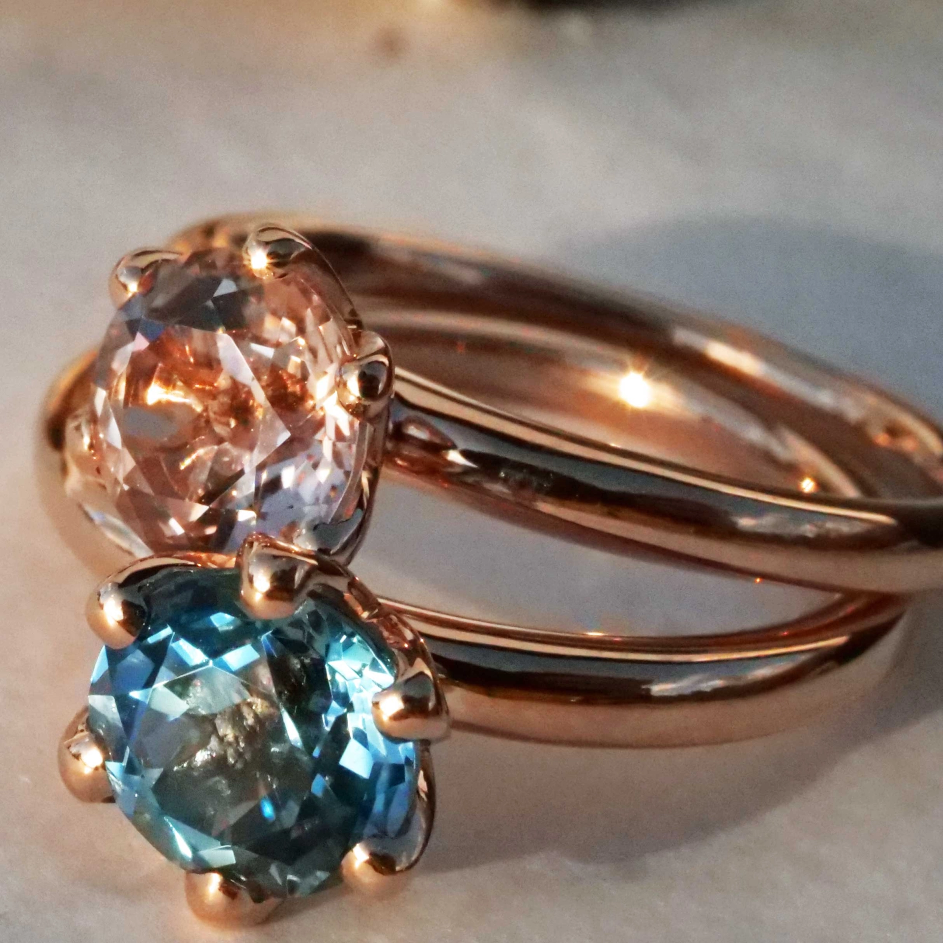 Bestseller Combination Ring made in Valenza...18 kt Rose Gold with Blue Topaz