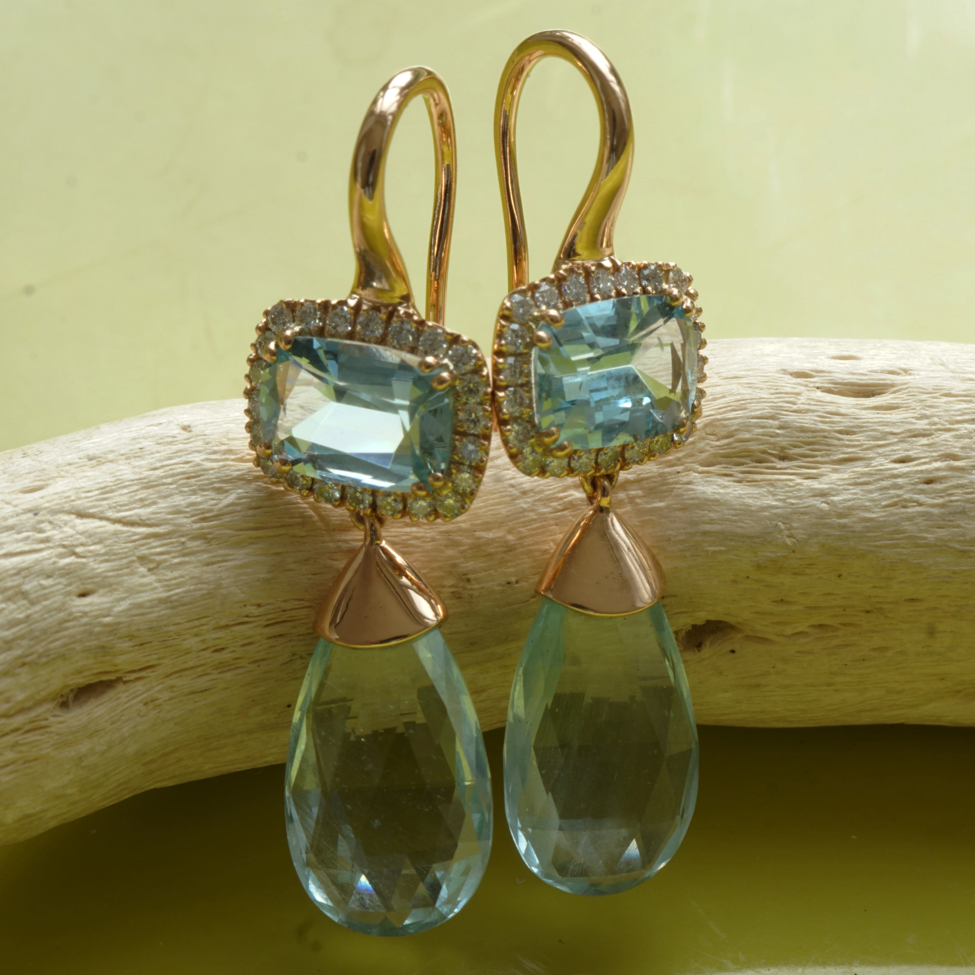 Aquamarin Brillant Ohrhänger 750er Rosegold 7.84 ct designed in Valenza