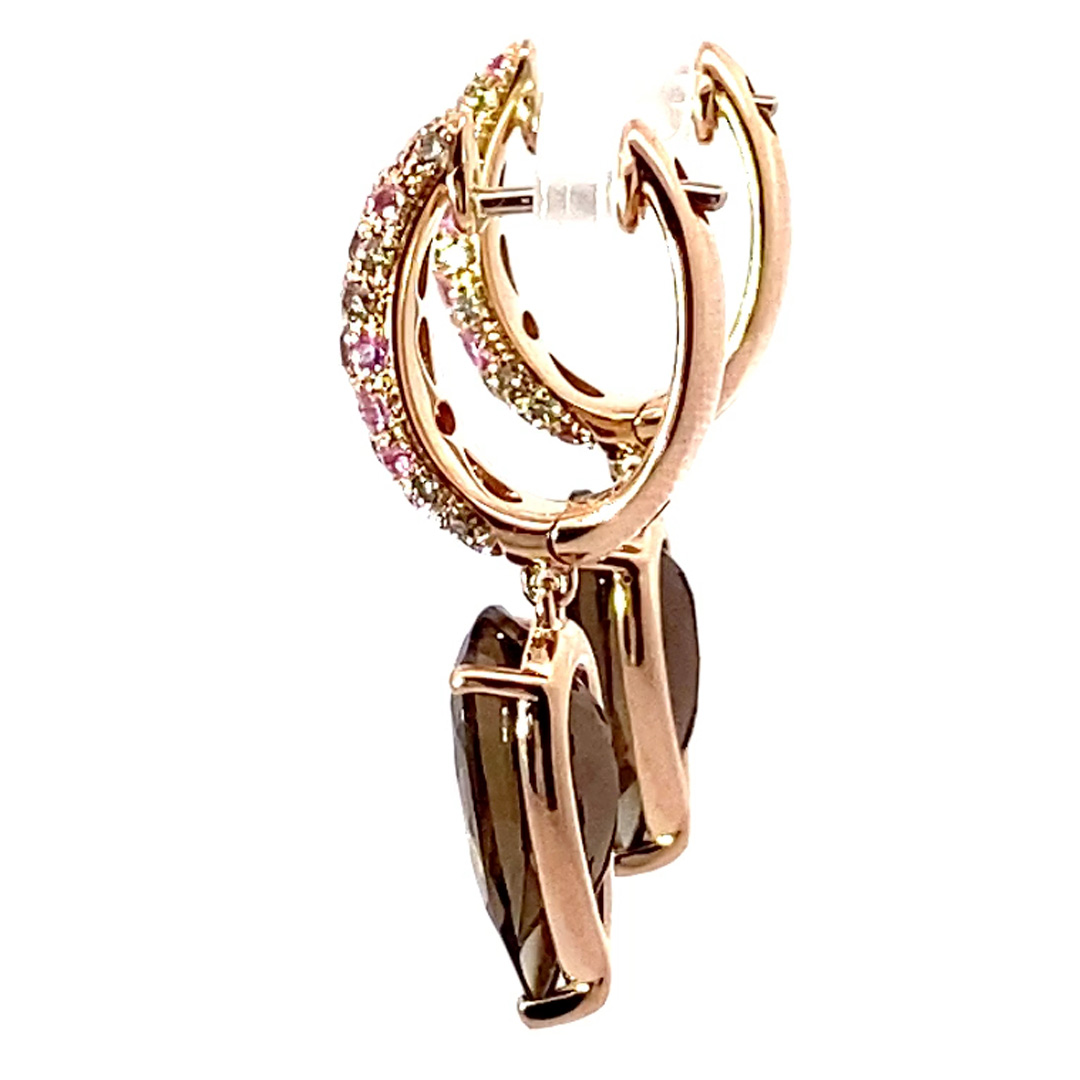 Sapphire Smoky Quartz Brilliant Earrings 750 Rose Gold... noble combination.. Pink and Mocha 6 ct 0.51 ct