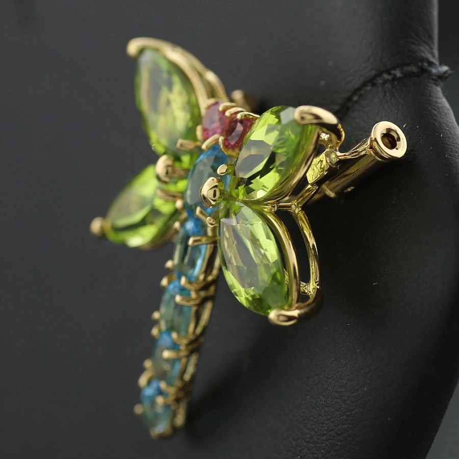 FARBENRAUSCH Libelle Anhänger/Brosche TOPAS/PERIDOT/TURMALIN 750er-Gelbgold