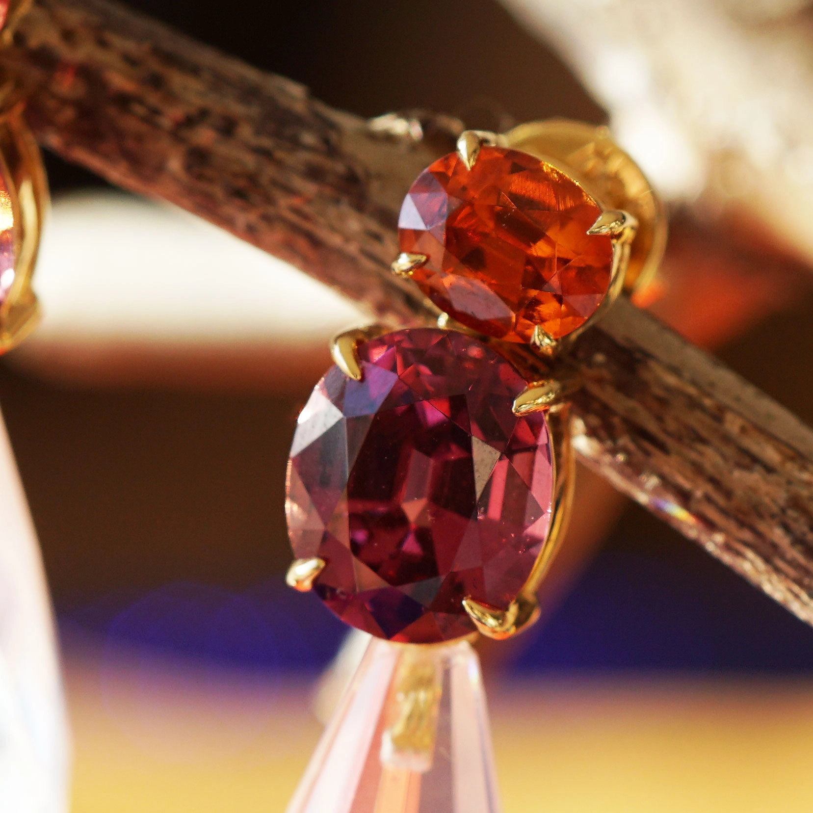 Spinel Rhodolithe Earrings 18 kt Yellow Gold ....magnificent