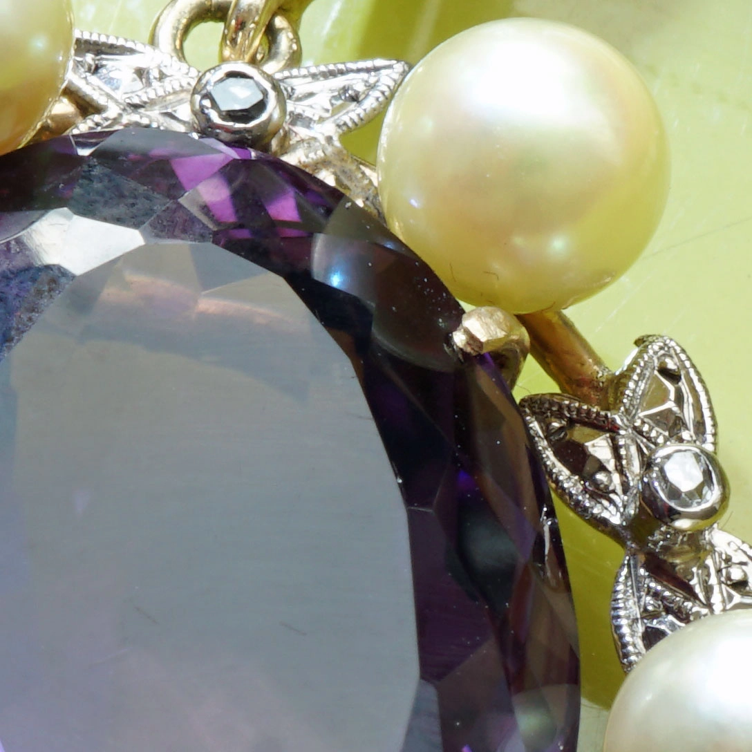 Akoya Pearl Amethyst Pendant 15 kt Yellowgold...great Vintage Jewelry