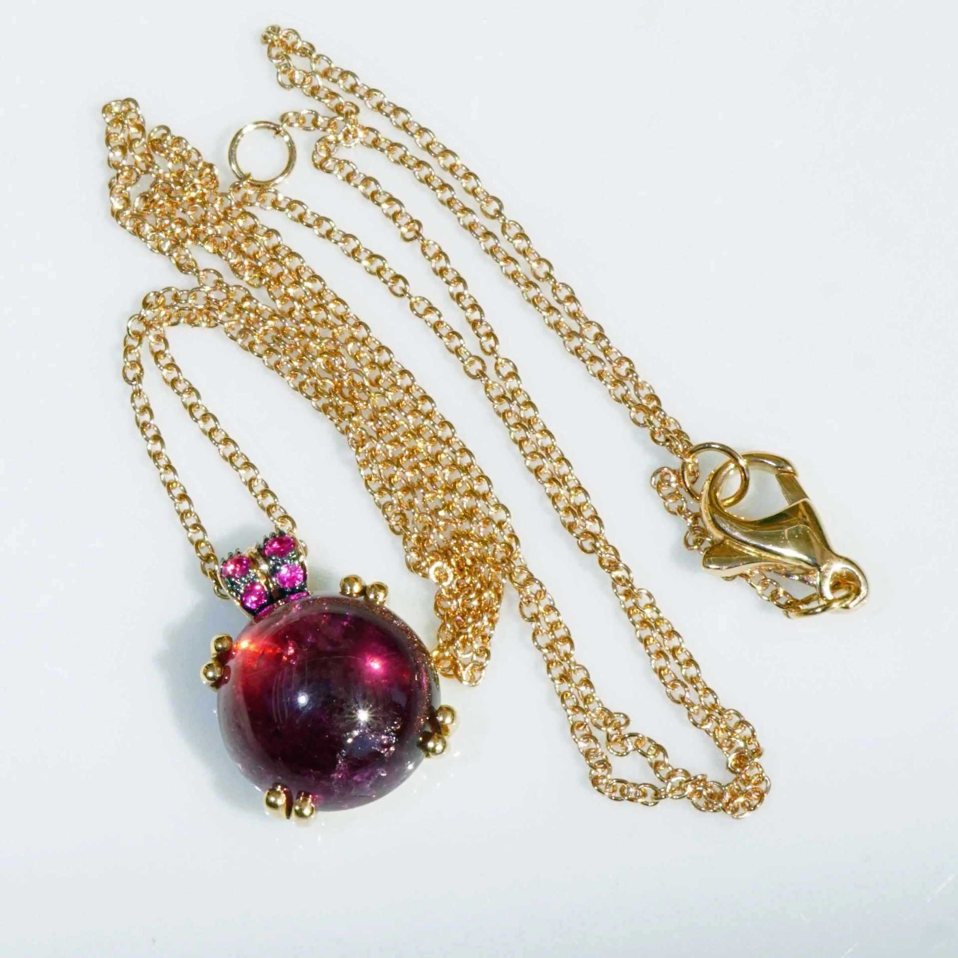 Tourmalin Saphire Necklace 18 kt Rose Gold.sweet Bubbles..round Gemstone