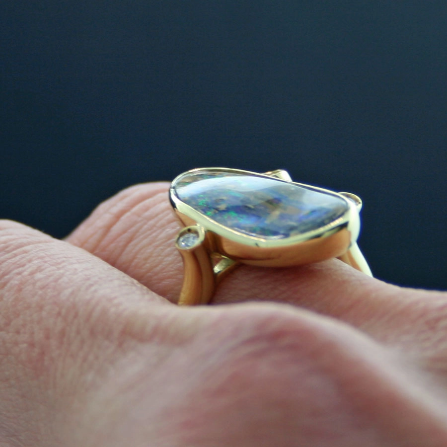 Boulderopal-Brillant-Ring, 750er-Gold
