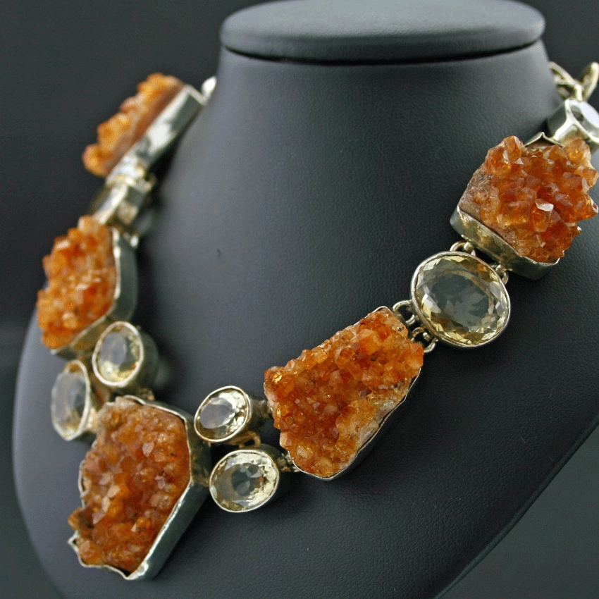 Citrine Chrystell Necklace 925 Silver......unusual Idea.....all handmade