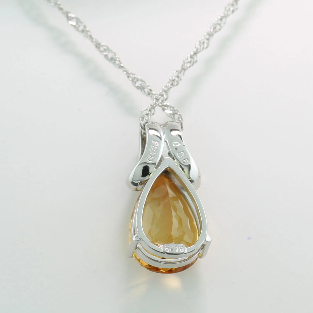 Imperial Topas Brillant Anhänger mit Kette 900er Platin 5.19 ct 0.08 ct