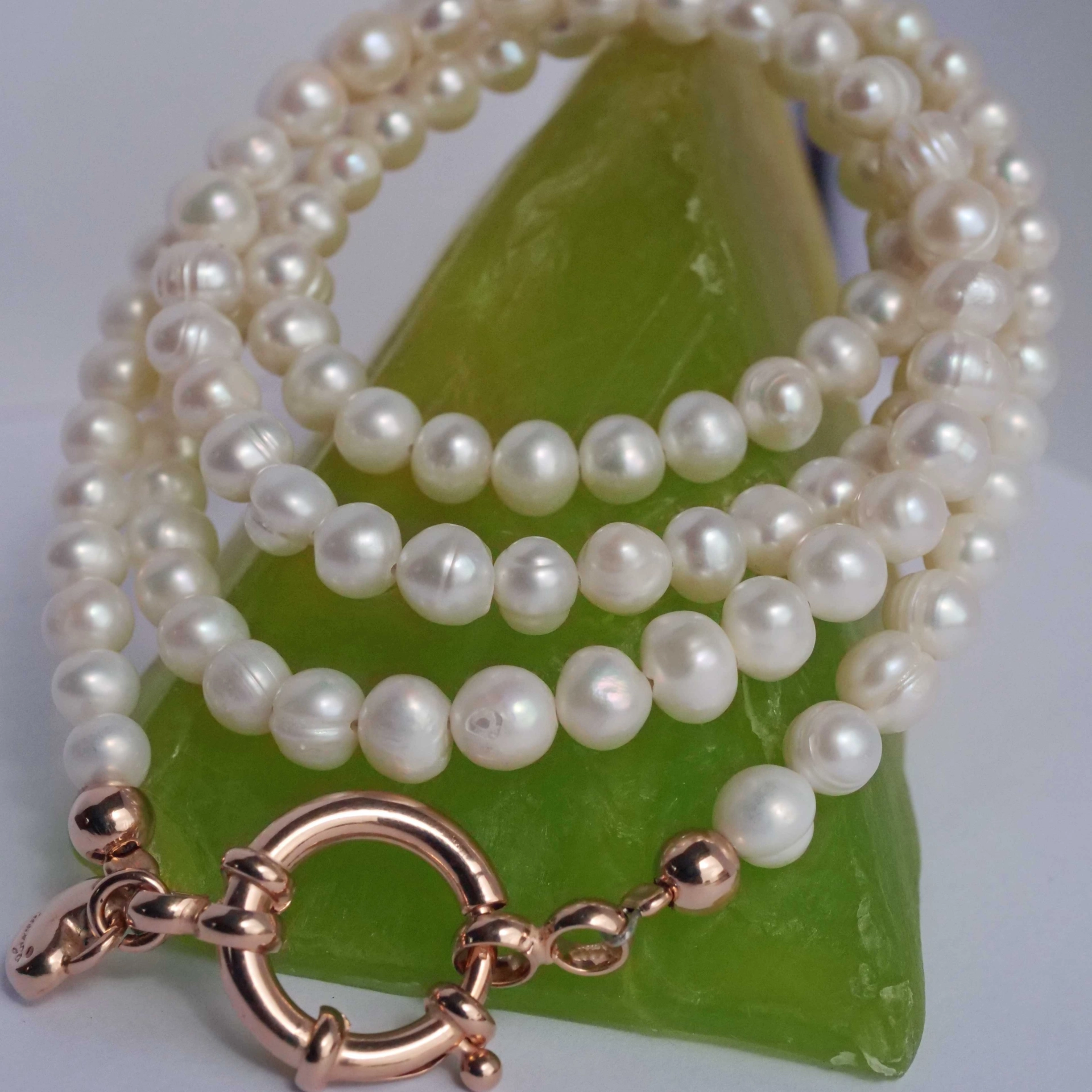 Original Chilango Pearl Necklace with white 7 mm cultured Pearls in 85 cm rosegold plated