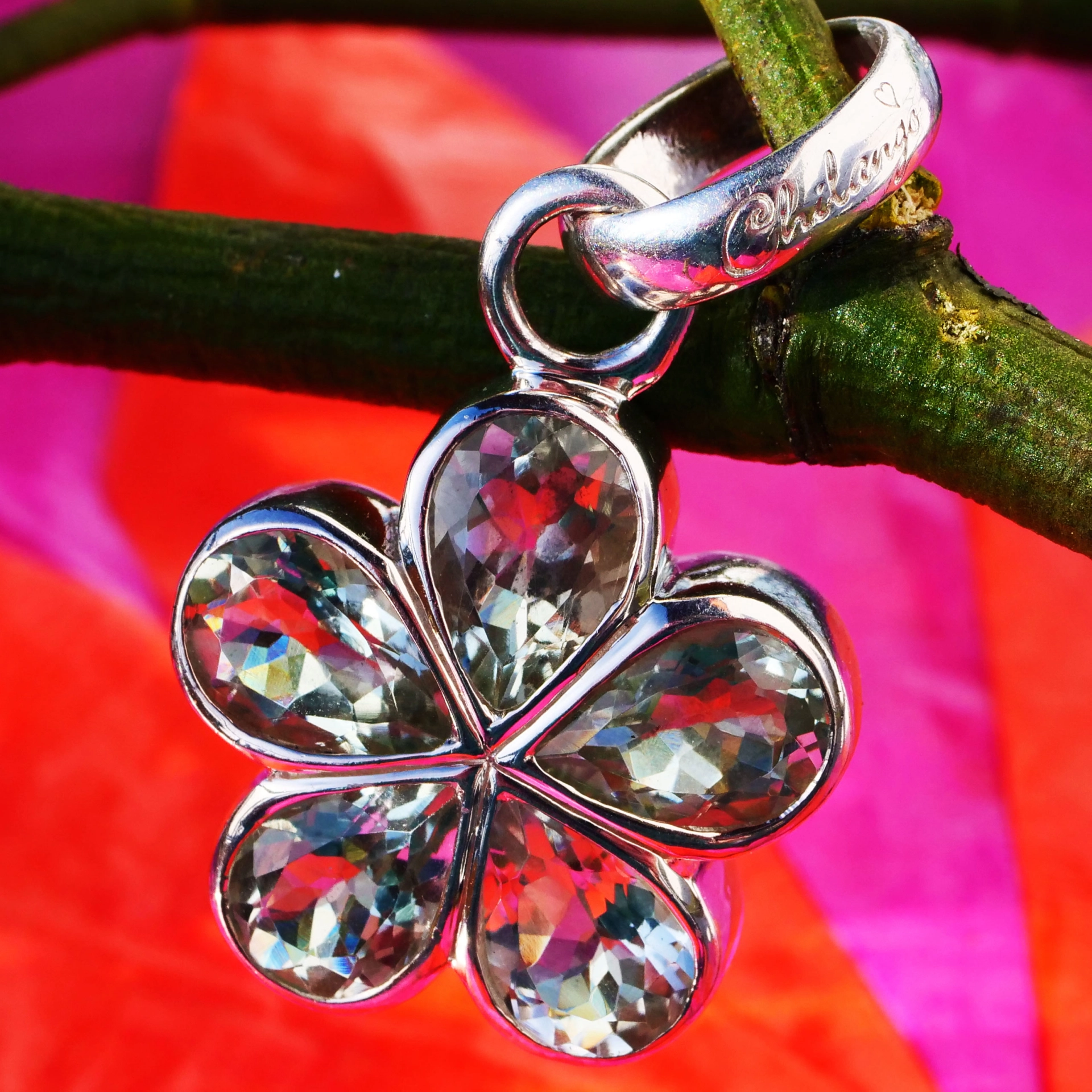 Chilango Pendant Margerite with green Amethyst 925 Silver gold-plated