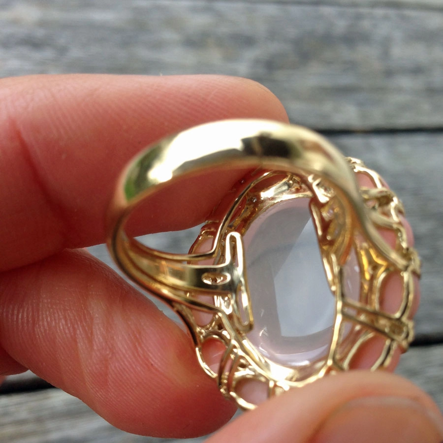Korall-Rosenquarz-Brillant-Ring, 750er-Gold, 18 kt