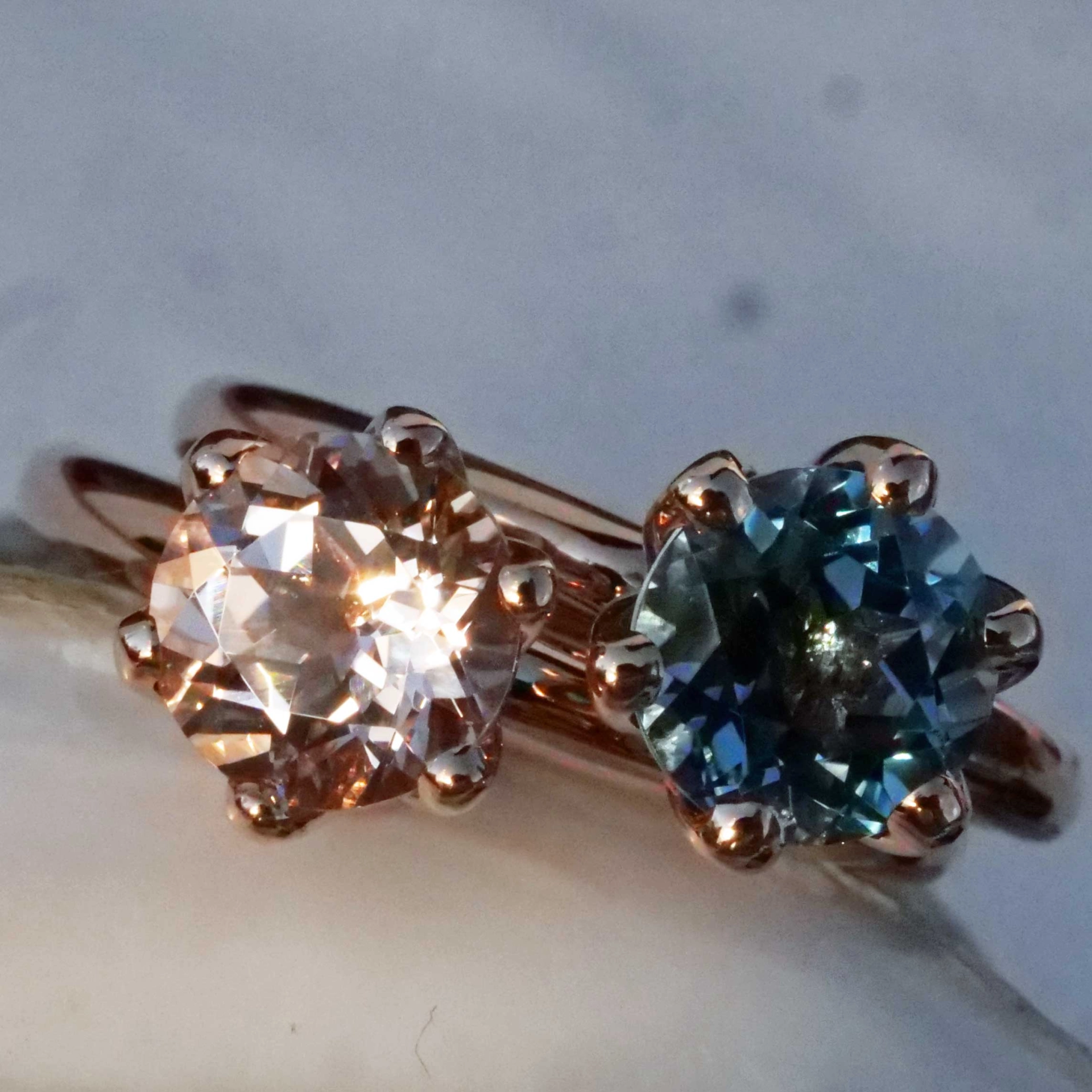 Bestseller Combination Ring made in Valenza...18 kt Rose Gold with Blue Topaz