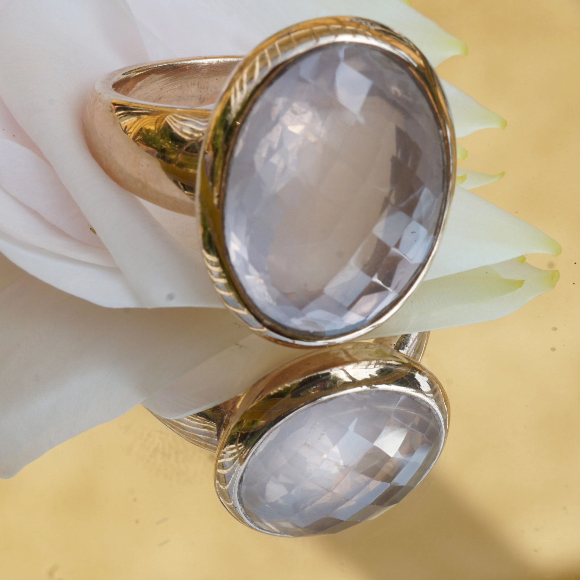 Rosequartz Ring Silver Rosegold Waffle Cut modern Style